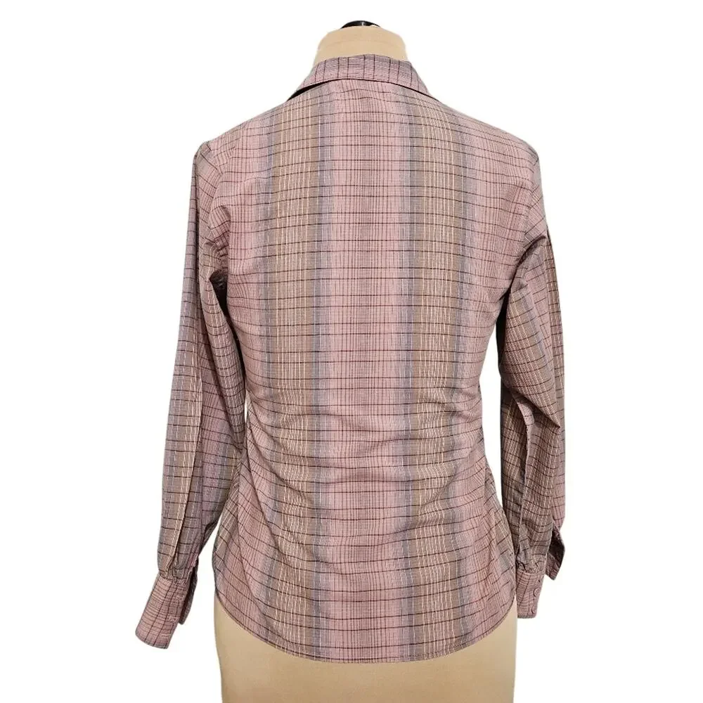 John Meyer Button Front Long Sleeve Pink Plaid Top Size 8‎ Career Country